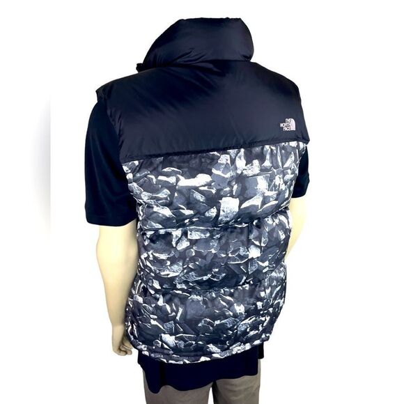 North Face Men's Med Goosed Down Reversible Vest in Black & Shades of Gray Rocks - Picture 2 of 11